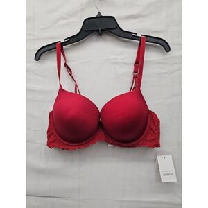 Auden Womens Smooth Light Lift Comfort Wire Demi Bra Red Lace 36C 023126010